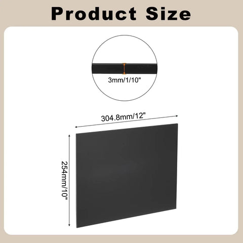 Hard UHMW Polyethylene Sheet For Heavy Duty Use By Meccanixity, self lubricating, abrasion resistant, 10 x 12 in black plastic sheet, size details.