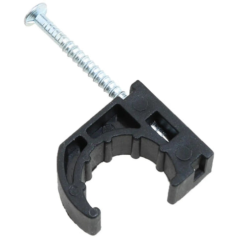 Half Inch Clamp J Hook Pipe Bracket Black Plastic Cable Fixing Clip For PEX Hose Support, Durable Steel Studs, front view