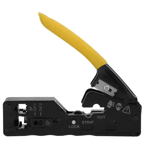 3 In 1 Network Wire Crimping Tool With Cutter And Stripper Adjustable Crimp Modes For CAT5 CAT6 CAT7 Ethernet Plier Yellow Handle