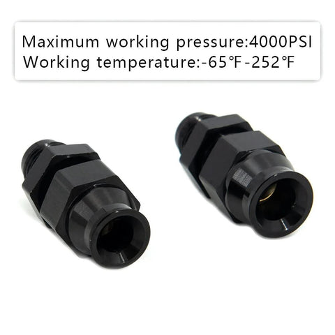 YSIL 4-pack black aluminum 6AN male flare to 3/8 in tube OD fuel hardline straight fittings, side and front views