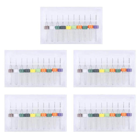 PCB Drill Bits Set 50 Pieces High Quality Tungsten Carbide Spiral Flute Bits displayed in plastic cases
