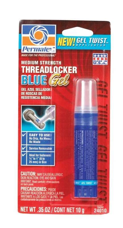 Packaging of Blue Thread Locker Gel For Automotive Fasteners That Prevents Loosening From Vibration Water Resistant Formula, 10g