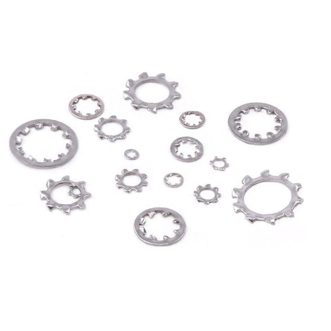 Hilitchi 400-Pcs 304 stainless steel external and internal tooth star lock washers assortment kit, sizes M2–M12.