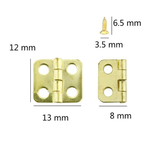 Antique Copper Mini Hinge Set With 200 Screws For Wooden Boxes, Jewelry Chests, Cabinets, And Your Go To DIY Projects, shown with dimensions