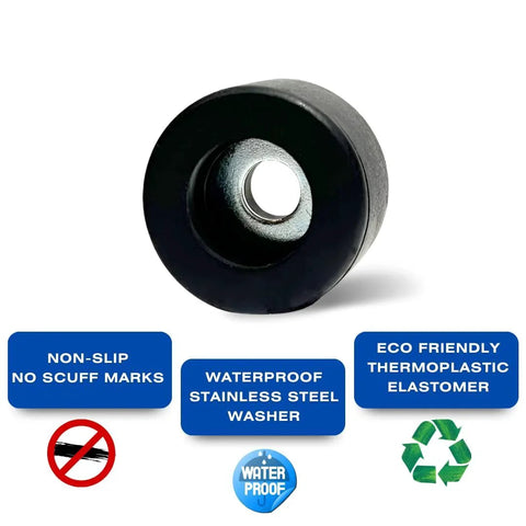 Close-up of 1-inch bumper foot with stainless steel washer, waterproof isolation, anti-vibration feature, from 8 Pack 1 Inch Bumper Feet.