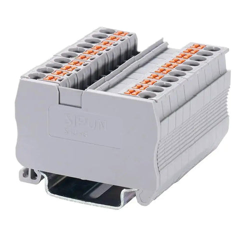 No Fuss Push In Din Rail Terminal Block Screwless 2.5mm PT Type With Cover End Stop Jumper 50 Pack, front view, PA66 housing