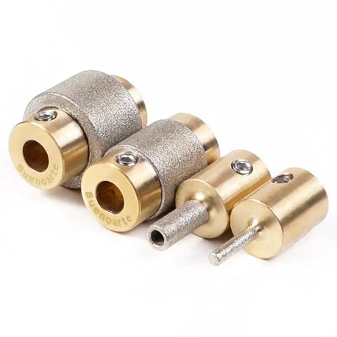 Diamond Grinder Bits Set for Stained Glass 1 3/4 Inch, 1/4 Inch and 1/8 Inch Heads with Brass Core Copper Tool Heads, 4 Piece Kit