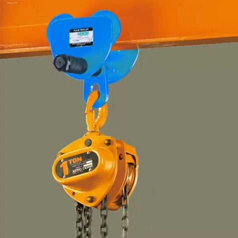 Heavy Duty I Beam Trolley With 4400 Lbs Capacity For Push Operation On Standard Or Wide Flange I Beams; adjustable width view