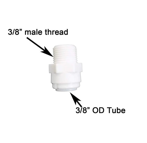 YZM tube quick connector, white plastic, straight 3/8 inch male thread to 3/8 inch OD tube