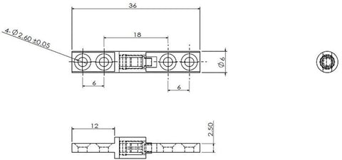Technical drawing of Friction Hinge For Cabinets And Interior Doors With 360 Degree Shaft Rotation And 36mm Length For Kitchen Cabinets Cupboards And Wardrobes In Silver Tone Nickel Plated Iron KLYMY Hinges No Fuss Install.