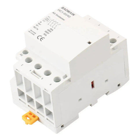 Heavy Duty 110V AC 4 Pole Contactor With Four Normally Open Contacts, 50A Rating, DIN Rail Mount for HVAC motors and lighting