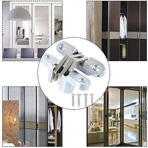 Hidden 1-3/4 Inch Stainless Steel Door Hinges Set Of 4 Concealed Barrel Invisible Hinges with screws, silver finish