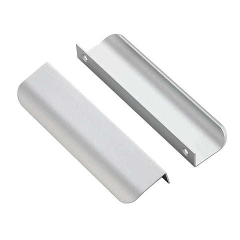 10 Pack Finger Pulls for Cabinets and Drawers 128mm Center Hole 150mm Length Silver Zinc Alloy Edge Pulls shown in detail
