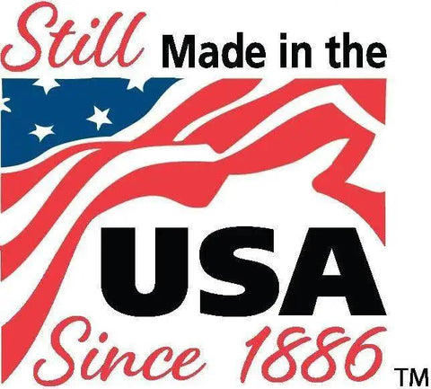 American flag design with text 'Still Made in the USA Since 1886' emphasizing domestic manufacturing.