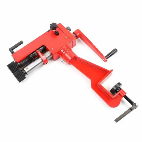 Sheet Metal Bead Roller With 6 Dies For 22 Gauge Steel 7 Inch Throat Manual Bead Roller Machine, side view of red tool.