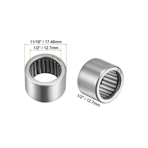Beefy Full Complement Needle Roller Bearing Open Cup With Drawn Cup ST14 Steel GCr15 Needle Rollers, 1/2 Inch ID, 11/16 Inch OD