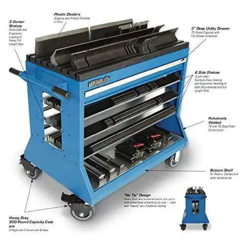 Press Brake Change Over Cart for European Style Tooling VT 36500 with beefed-up base, ergonomic handle, multiple shelves, and wheels