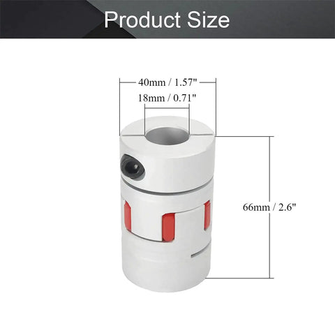 18mm To 18mm Aluminum Shaft Coupling Flexible Joint For Servo And Stepper Motors, 66x40mm Size, M6 Thread, shown in product dimensions