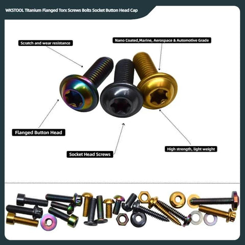 Rainbow Titanium M6x1 20mm Torx washer socket cap screws set 10pcs nano coated multicolor bolts, side view