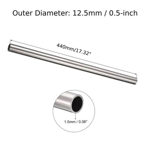 304 Stainless Steel Tube 12.5mm OD 1.5mm wall thickness, 440mm length, corrosion resistant, for machinery, 2 pack, bright finish
