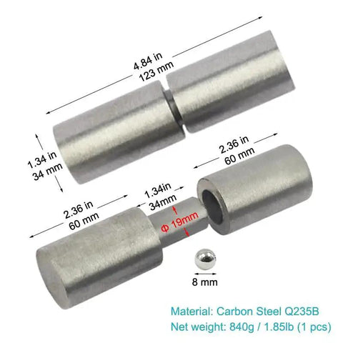 Beefy Heavy Duty Weld On Barrel Hinges For Metal Gates And Doors 4.8 By 1.3 Inch With 0.75 Inch Pin 1400 Lb Load 2 Pack Bullet Style