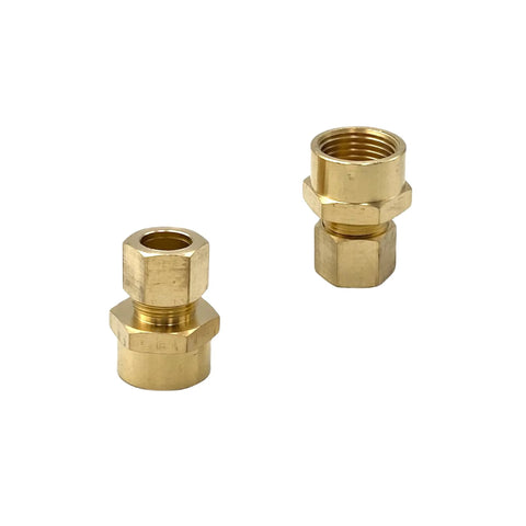 Brass compression union connectors, 1/2 in tube OD to 1/2 in female NPT, two pieces