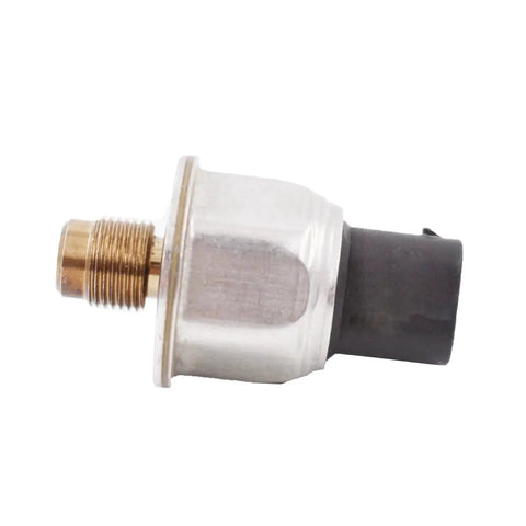 Brake fluid pressure sensor with brass threaded end, silver housing, and black plastic connector