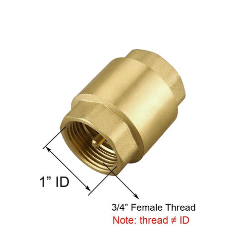 Brass 3/4 in NPT female inline spring check valve, 1 in ID, pack of 2