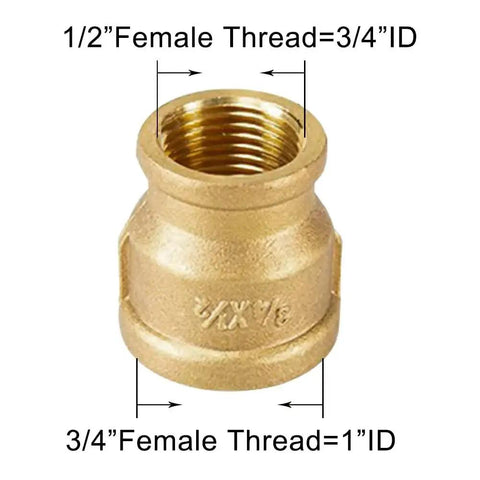 Brass Reducing Coupling Pipe Fittings 1/2 Inch NPS Female to 3/4 Inch NPS Female Threaded Brass Construction, corrosion resistant.