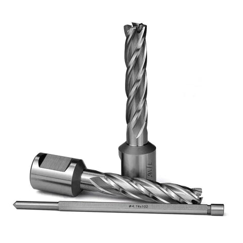 Beefy 7/16 Inch Annular Cutter Set For Magnetic Drill Press With 2 Inch Depth Of Cut And 3/4 Inch Weldon Shank With Two Flats And Pilot Pin 2 Piece OSCARBIDE