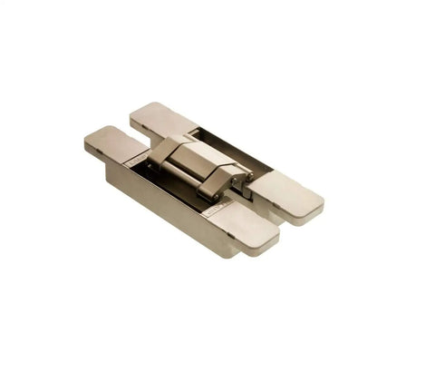 Front view of Three Way Adjustable Invisible Concealed Hinge For Heavy Doors HES3D E190 Dull Nickel By Sugatsune Hidden Cabinet Door Hardware