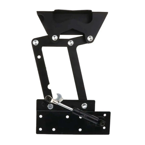 Two Piece Folding Coffee Table Hinges With Lifting Top Frame Heavy Duty Spring Lift Mechanism in black steel, side view.