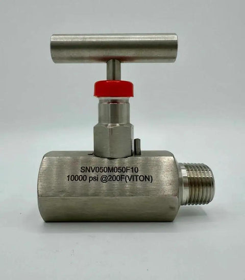 SS316 Stainless Steel High Pressure Needle Valve 10000 PSI One Half Inch NPT NACE Compliant MXF Series front view