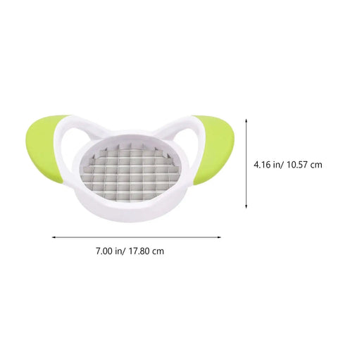 Creative Potato Cutter Slicer For Home Kitchens Stainless Steel Double Sided Cutter Lets You Cut Potatoes Into Perfect French Fries And Shreds Easy To Use Durable 430 Stainless Construction Random Color shown front view with measurements