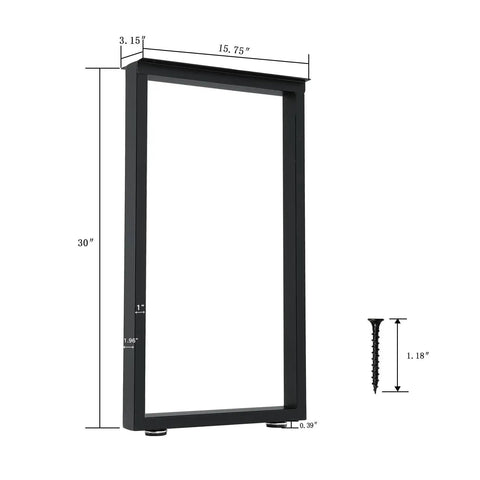 Diagram of Beefy 30 Inch Metal Table Legs Set Of 2 With Adjustable Feet Pads Black Industrial Grade Support dimensions and included screw