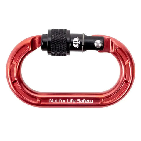 Red Mini Aluminum Keylock Screw-Lok Carabiner for throwline setup, gear mounting, non-PPE use, reinforced oval frame, 4kN strength
