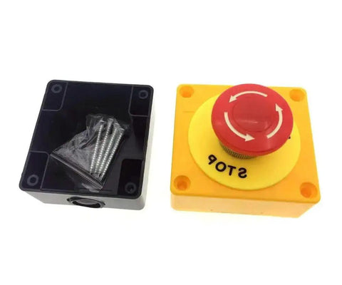 Emergency Stop Push Button Switch 660V 10A 2-Position DPST Momentary 1NO 1NC Red 40mm Mushroom Cap front view with casing