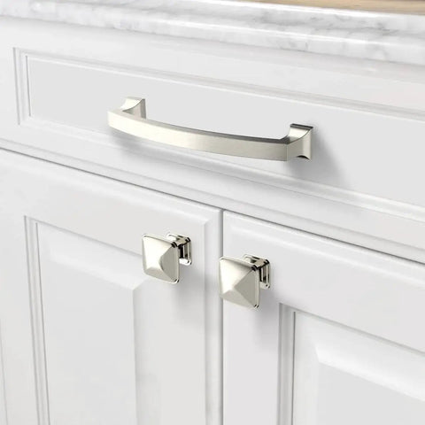 10 Pack 5 Inch Cabinet Handles Brushed Satin Nickel Center To Center 128mm Pulls For Cabinets Installed on White Drawer