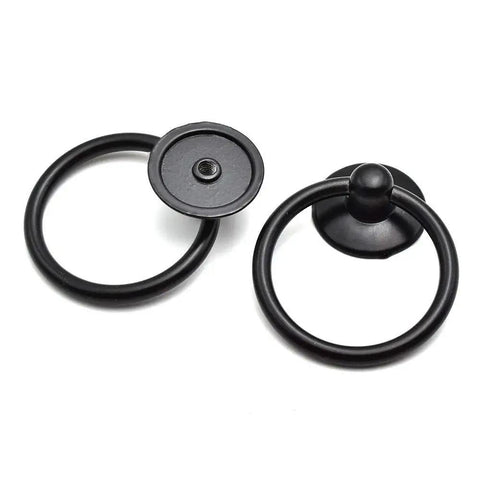 Black Ring Drawer Pull Handles 2 Pack Single Hole Metal Drop Ring Knobs for Cabinets Dresser and Doors