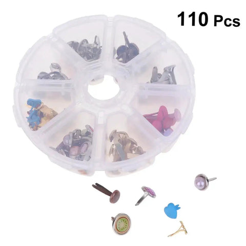 110 PCS Colorful Metal Brads Fasteners For Scrapbooking And Cardmaking, DIY Craft Decoration Kit With Split Pins in a plastic case