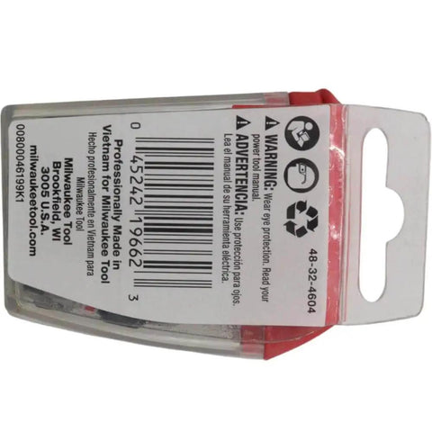 Back view of Milwaukee Shockwave Insert Bits packaging, showing barcode and warning label, for product 48-32-4604.