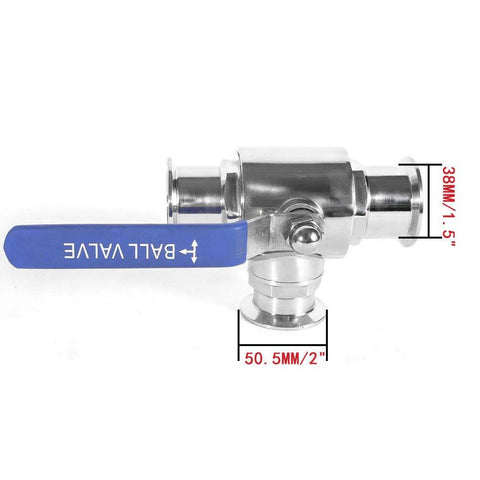 Tri clamp sanitary ball valve, 1.5 in, blue lever, stainless steel 304, PTFE-lined, 3-way tee port