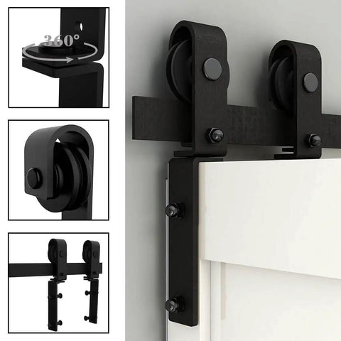 72 Inch Bi Fold Barn Door Hardware Track Kit For Four Doors Heavy Duty Sturdy J Shape System shown in close-up with rollers