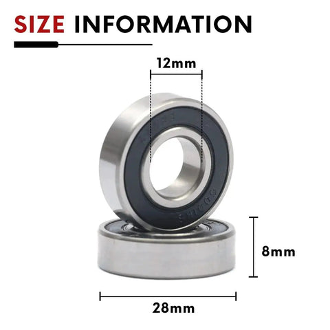 10 Pcs 6001 2RS Deep Groove Ball Bearings 12x28x8mm Double Rubber Sealed Pre Lubricated Size Information