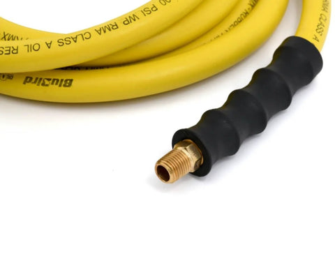 OilShield Next-Gen air hose, 3/8 in x 15 ft, yellow rubber with brass fitting