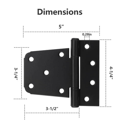 Diagram showing dimensions of Heavy Duty Gate Hinges 4 Pack 3.5 Inch Black T Strap Hinges For Wooden Gates And Fences Outdoor.