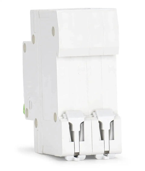 Side view of 12V-110V DC Miniature Circuit Breaker, 15 Amp 2-Pole Battery Protector For Solar PV Systems And RVs, Thermal Magnetic Trip
