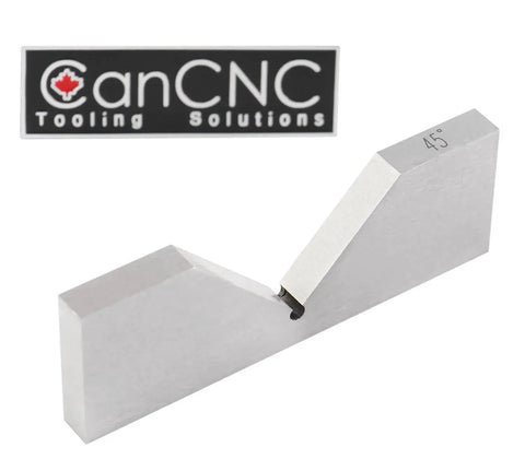 45-degree angle block from 17 Piece Precision Angle Block Set For Milling And Grinding By Accusize Industrial Tools, Hardened HRc 45 to 50 steel, shown with CanCNC branding.