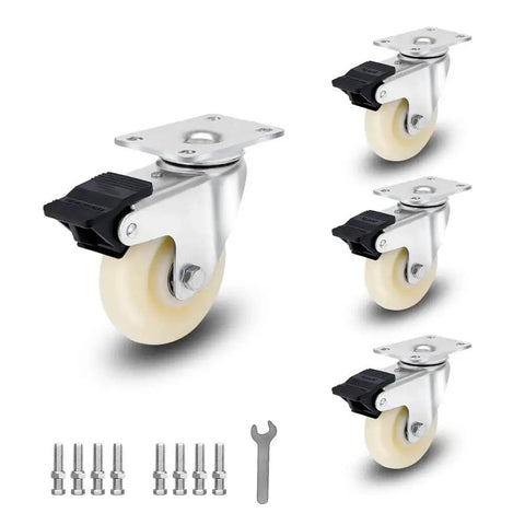 3 Inch Heavy Duty Caster Set Of 4 With Dual Locking Nylon Wheels No Noise Industrial Swivel Top Plate Casters For Cart