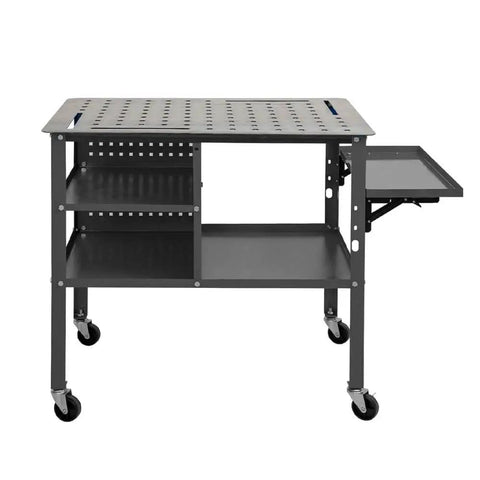 36 By 24 Inch Welding Table With Wheels Mobile Steel Workstation Heavy Duty Design Perfect For Sawing And Fabrication Up To 1200 Lbs Load Capacity And Versatile Universal Work Surface with shelves and wheels